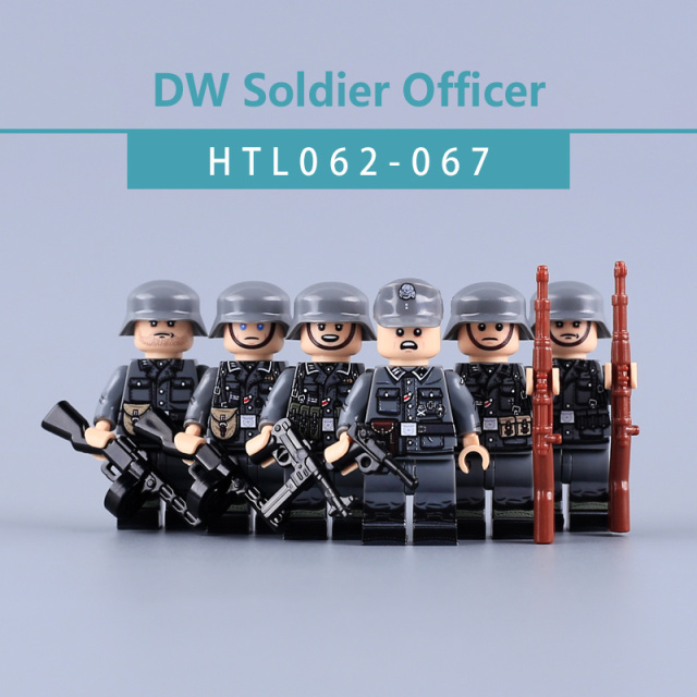 WW2 Military German Solider DW Officer & First-Class Soldier Minifigs Building Blocks UV Printed Uniform Field Coats Compatible Bricks Toy HTL062-067