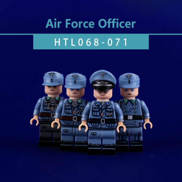 WW2 Military German Solider Air Force Officer Minifigs with Field Coats  UV Printed Uniforms Compatible Building Blocks Toy HTL068-071