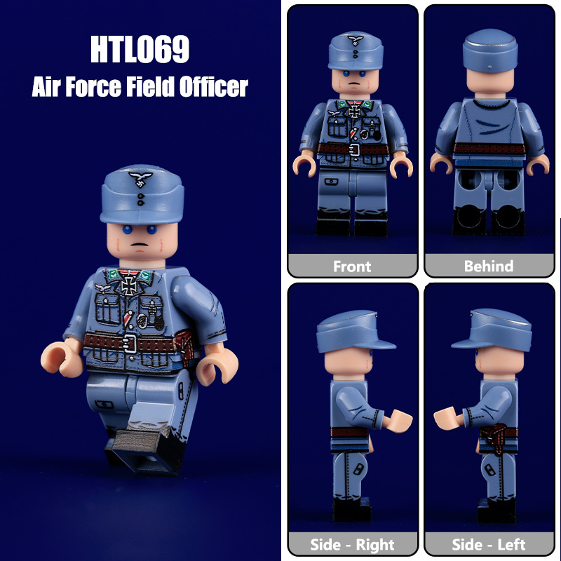 WW2 Military German Solider Air Force Officer Minifigs with Field Coats  UV Printed Uniforms Compatible Building Blocks Toy HTL068-071