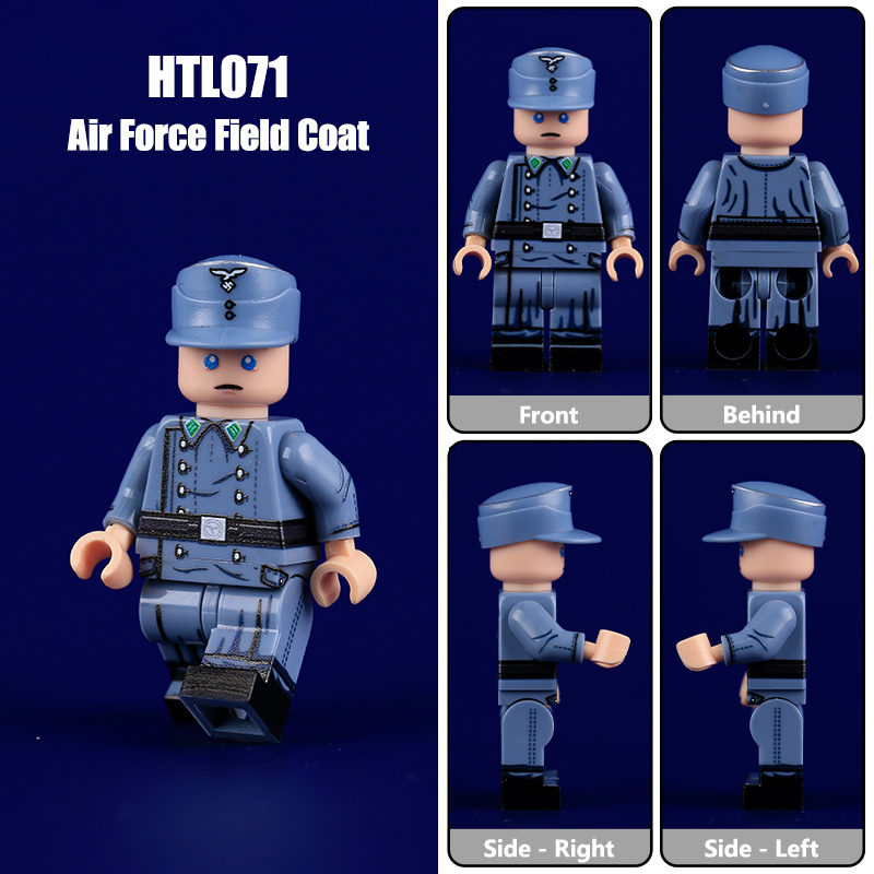 WW2 Military German Solider Air Force Officer Minifigs with Field Coats  UV Printed Uniforms Compatible Building Blocks Toy HTL068-071