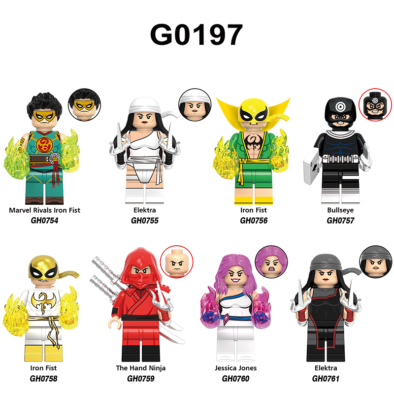 Marvel Rivals Action Figures Building Blocks Elektra Iron Fist Bullseye Minifigs Blocks Children Toys Gifts G0197