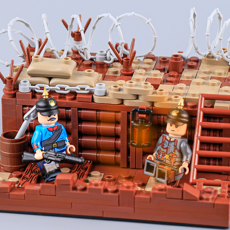 WW2 Military Trench MOC Building Blocks Set Battlefield Scene Diorama Army Soldiers Bricks Toy Gift Compatible 319PCS