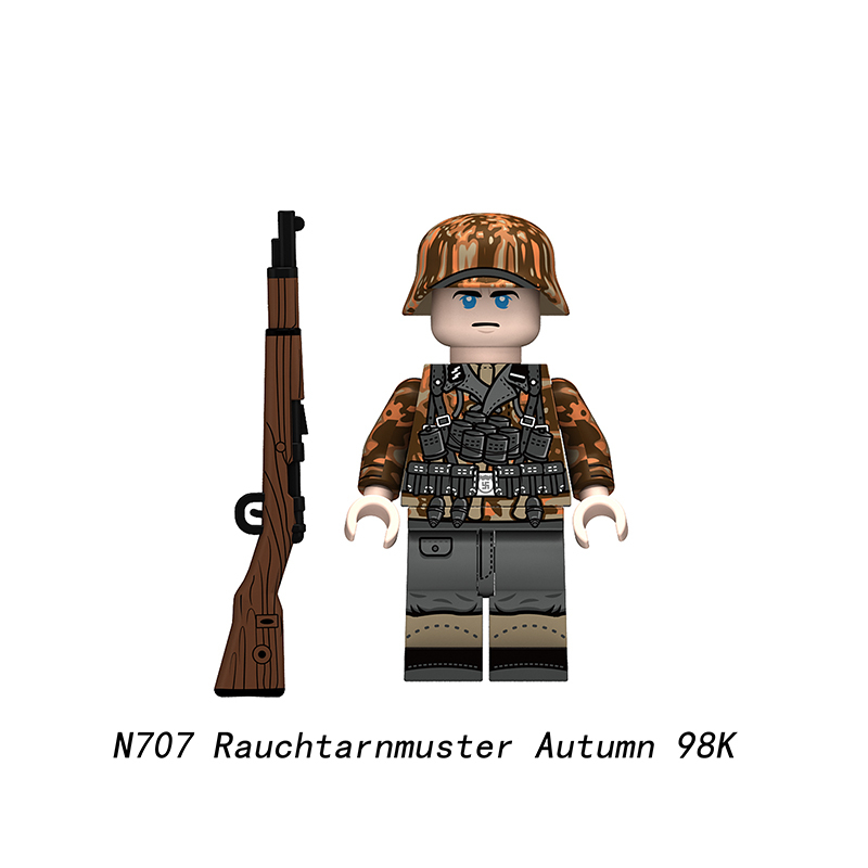 WW2 German Rauchtarnmuster Autumn Soldiers Minifigs Building Blocks MP40 STG44 MG34 Weapon Military Children Toy N707-710