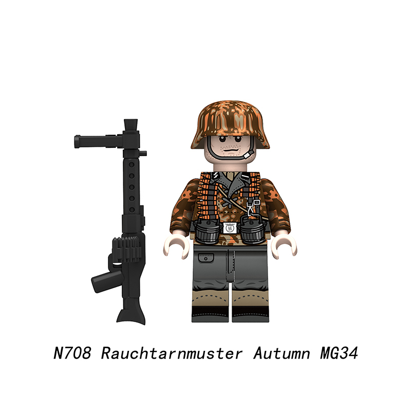 WW2 German Rauchtarnmuster Autumn Soldiers Minifigs Building Blocks MP40 STG44 MG34 Weapon Military Children Toy N707-710