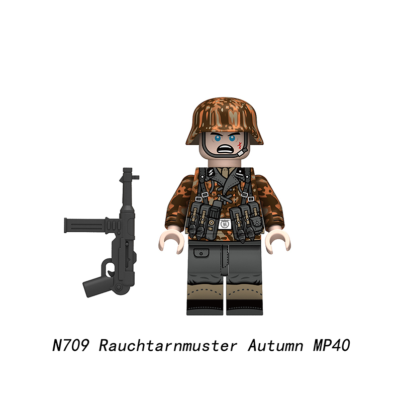 WW2 German Rauchtarnmuster Autumn Soldiers Minifigs Building Blocks MP40 STG44 MG34 Weapon Military Children Toy N707-710