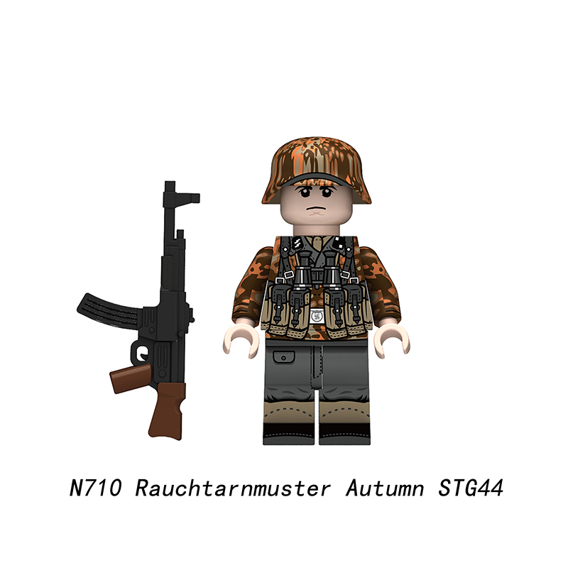 WW2 German Rauchtarnmuster Autumn Soldiers Minifigs Building Blocks MP40 STG44 MG34 Weapon Military Children Toy N707-710