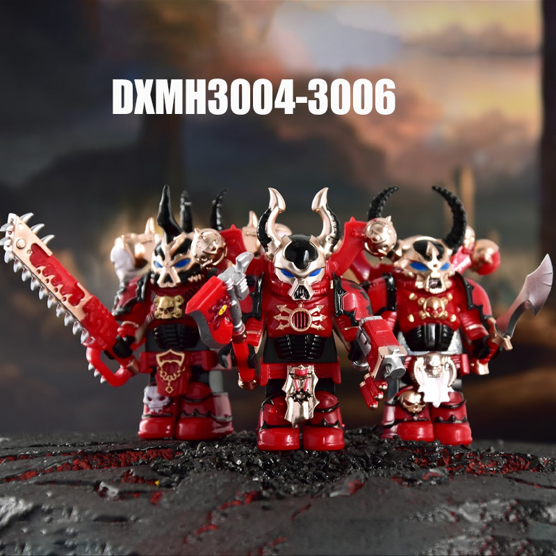 Dark Warhammer 40K Chaos Space Marines Minifigs Black Legion Horned Demon Soldiers Building Blocks Bricks Toys DXMH3001-3015