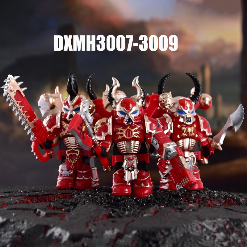 Dark Warhammer 40K Chaos Space Marines Minifigs Black Legion Horned Demon Soldiers Building Blocks Bricks Toys DXMH3001-3015