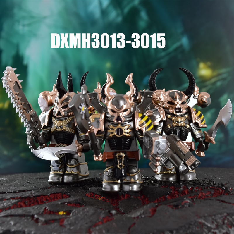 Dark Warhammer 40K Chaos Space Marines Minifigs Black Legion Horned Demon Soldiers Building Blocks Bricks Toys DXMH3001-3015