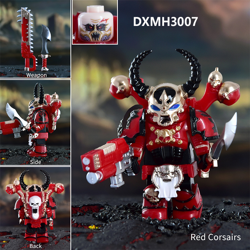 Dark Warhammer 40K Chaos Space Marines Minifigs Black Legion Horned Demon Soldiers Building Blocks Bricks Toys DXMH3001-3015