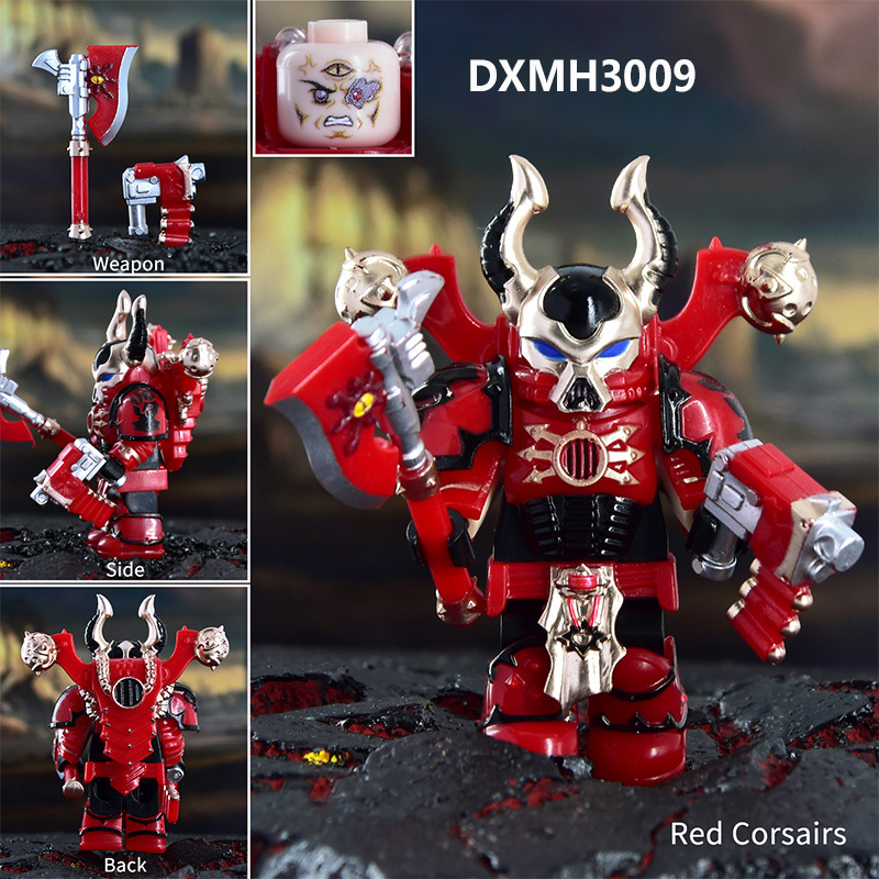 Dark Warhammer 40K Chaos Space Marines Minifigs Black Legion Horned Demon Soldiers Building Blocks Bricks Toys DXMH3001-3015