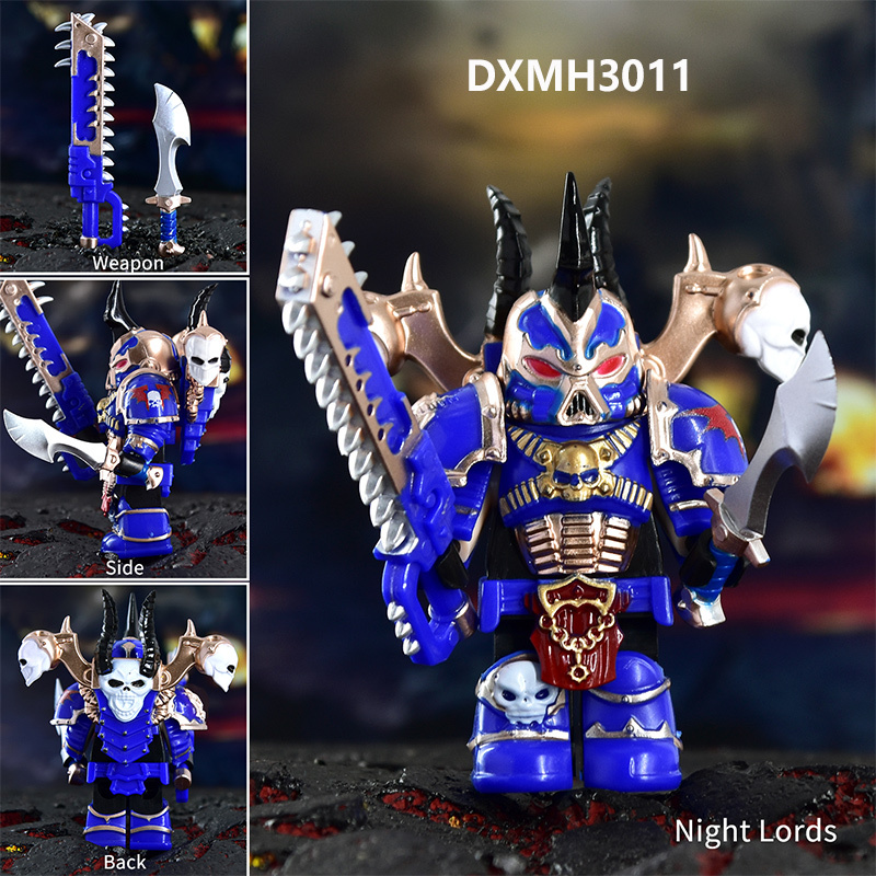 Dark Warhammer 40K Chaos Space Marines Minifigs Black Legion Horned Demon Soldiers Building Blocks Bricks Toys DXMH3001-3015