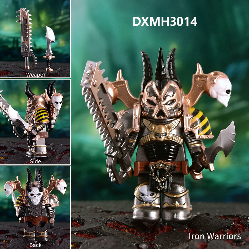 Dark Warhammer 40K Chaos Space Marines Minifigs Black Legion Horned Demon Soldiers Building Blocks Bricks Toys DXMH3001-3015