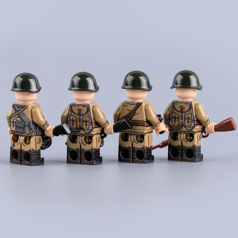 WW2 Soviet Soldier Minifigs M35 Uniform PPSH Weapon UV Printed Military Building Blocks Children Toys Compatible Collection HTL082-85