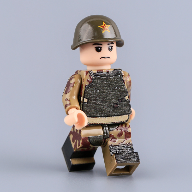 WW2 Military Soviet Engineer Minifigs Autumn Amoeba Camouflage Uniform UV Printed  Soldier Building Blocks Army Compatible Bricks Toy HTL081