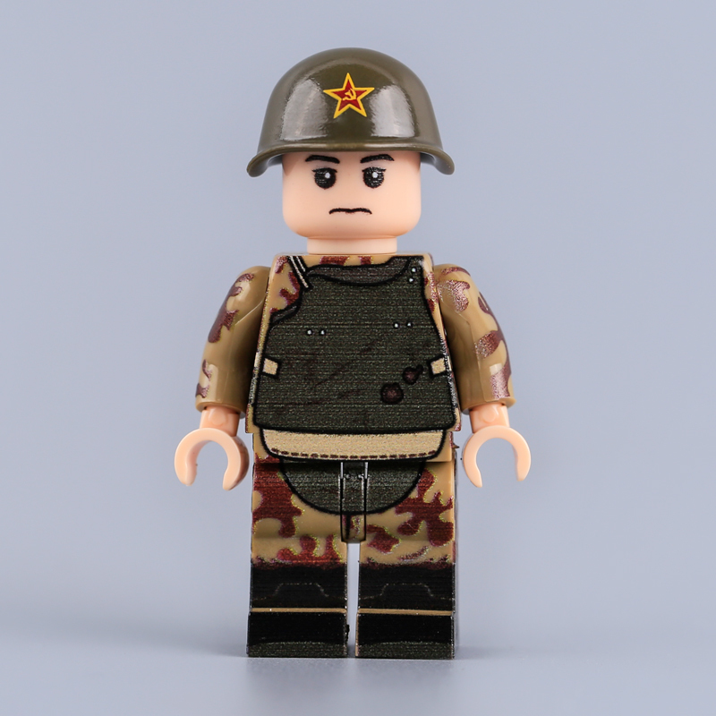 WW2 Military Soviet Engineer Minifigs Autumn Amoeba Camouflage Uniform UV Printed  Soldier Building Blocks Army Compatible Bricks Toy HTL081