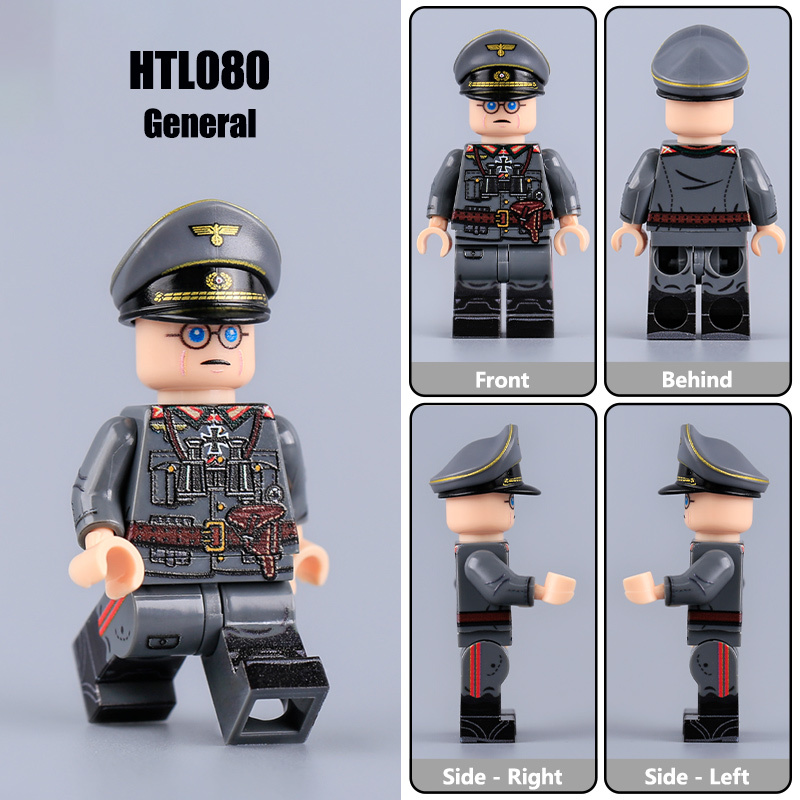 WW2 German Military Officer Minifigs UV Printed General Soldier Building Blocks Compatible Bricks Children Toy Collection HTL080