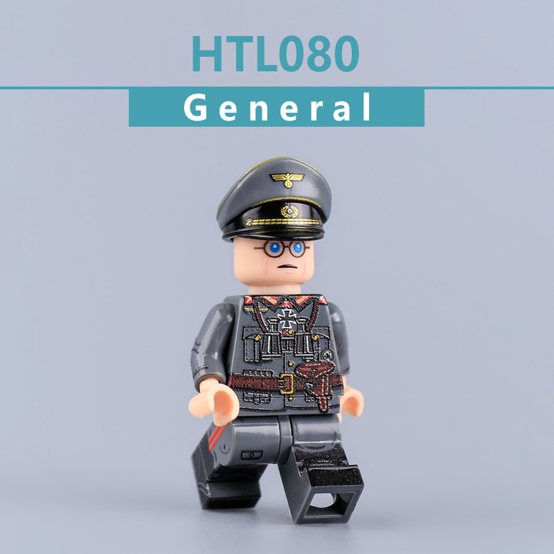 WW2 German Military Officer Minifigs UV Printed General Soldier Building Blocks Compatible Bricks Children Toy Collection HTL080