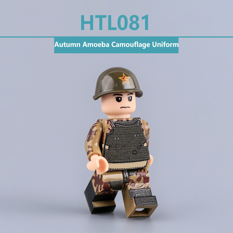 WW2 Military Soviet Engineer Minifigs Autumn Amoeba Camouflage Uniform UV Printed  Soldier Building Blocks Army Compatible Bricks Toy HTL081