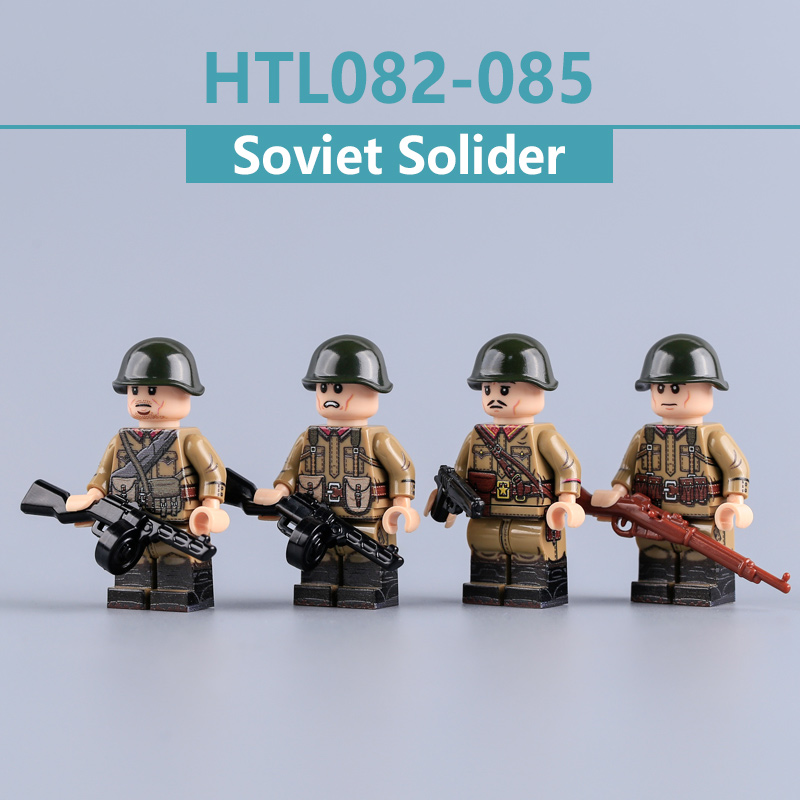WW2 Soviet Minifigs M35 PPSH Soldier UV Printed Blocks
