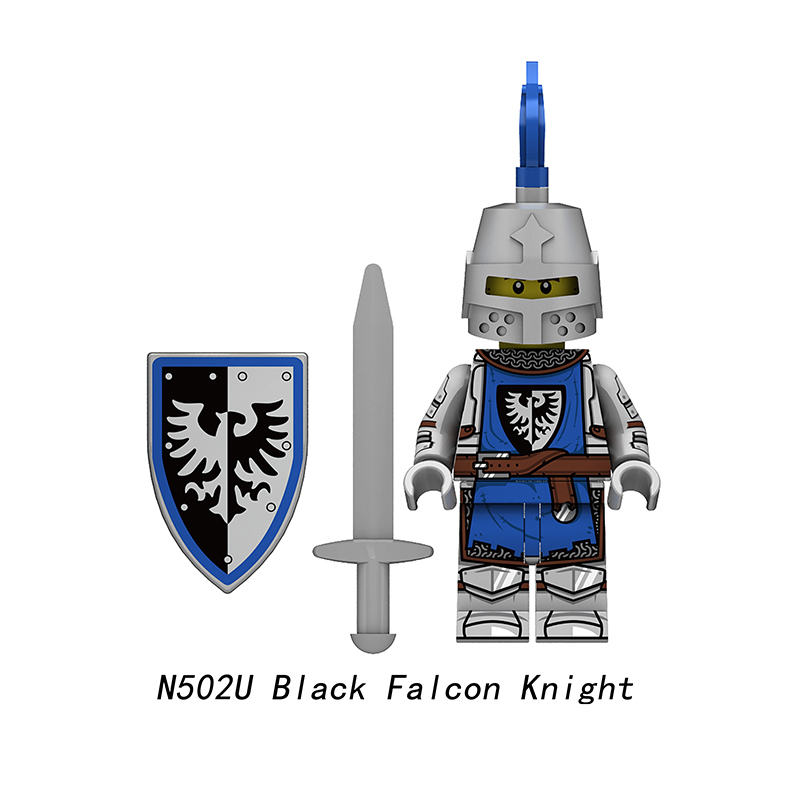 Medieval Castle Knight  Black Falcon Solider Lion Minifigs Building Blocks UV Printed Shield Spear Weapon Toys N501U-504U