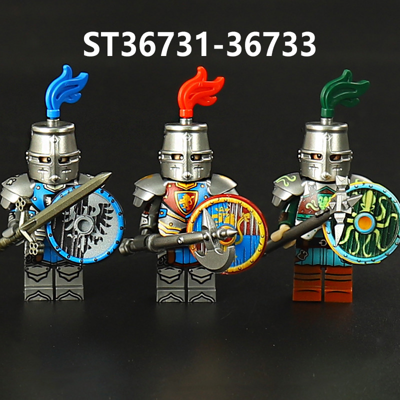 Medieval Castle Knight Minifigs Black Eagle Red Lion Octopus Knights Building Blocks Compatible Warrior Armor Toy Collection Display Gift ST36731-36733