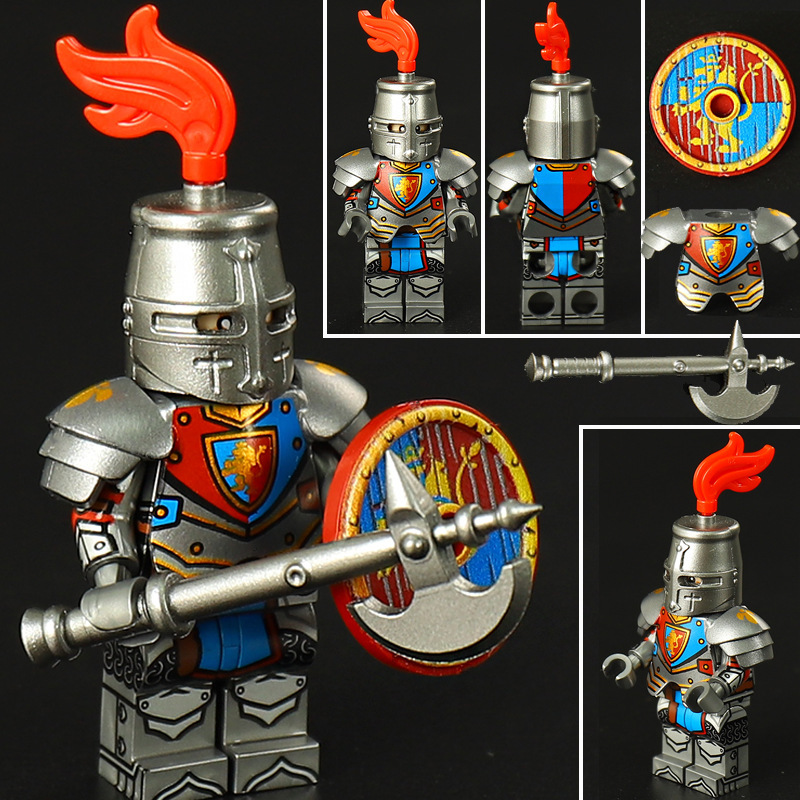 Medieval Castle Knight Minifigs Black Eagle Red Lion Octopus Knights Building Blocks Compatible Warrior Armor Toy Collection Display Gift ST36731-36733