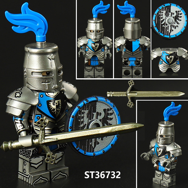 Medieval Castle Knight Minifigs Black Eagle Red Lion Octopus Knights Building Blocks Compatible Warrior Armor Toy Collection Display Gift ST36731-36733