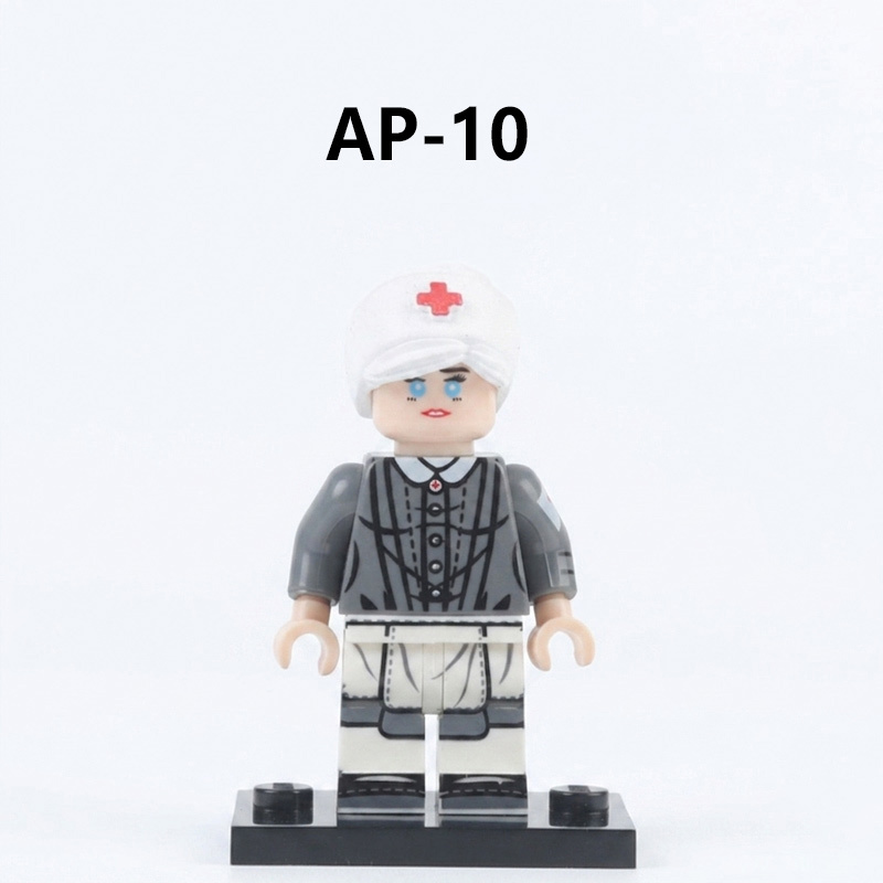 WW2 German Military Field Medic Female Minifigs Building Medical Soldier Compatible Bricks Children Toy Collection AP-10