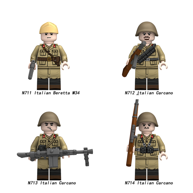 WW2 Italian Carcano Infantry Military Minifigs Building Blocks Army Soldier Beretta M34 Weapon Compatible WW2 Moc Bricks Toy N711-714