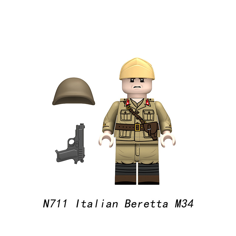 WW2 Italian Carcano Infantry Military Minifigs Building Blocks Army Soldier Beretta M34 Weapon Compatible WW2 Moc Bricks Toy N711-714