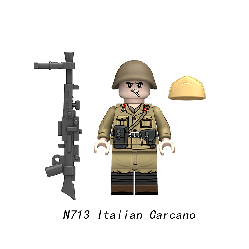 WW2 Italian Carcano Infantry Military Minifigs Building Blocks Army Soldier Beretta M34 Weapon Compatible WW2 Moc Bricks Toy N711-714