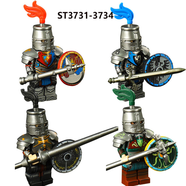Medieval Castle Knight Minifigs Black Eagle Red Lion Octopus Knights Building Blocks Compatible Warrior Armor Toy Collection Display Gift ST36731-36734