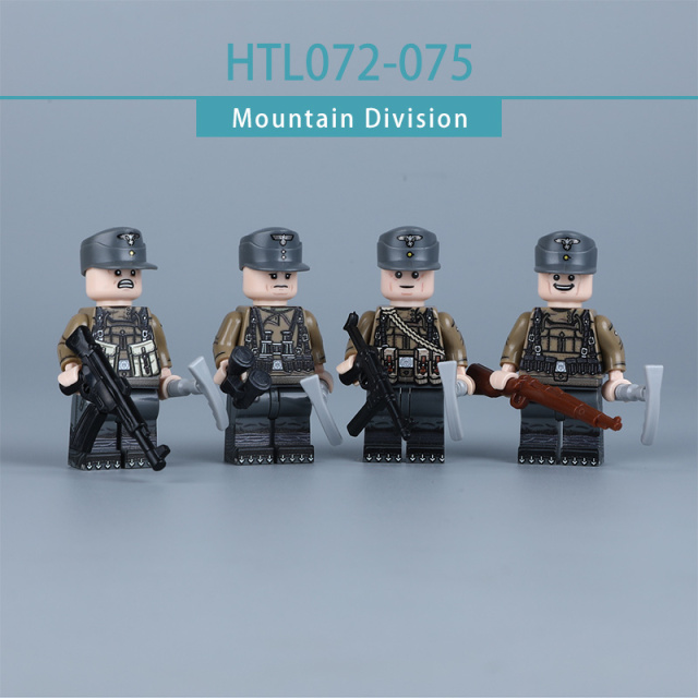 WW2 German Mountain Division Troops Gebirgsjäger Minifigs UV Printed Building Block Uniform Infantry Solider Military HTL072-75