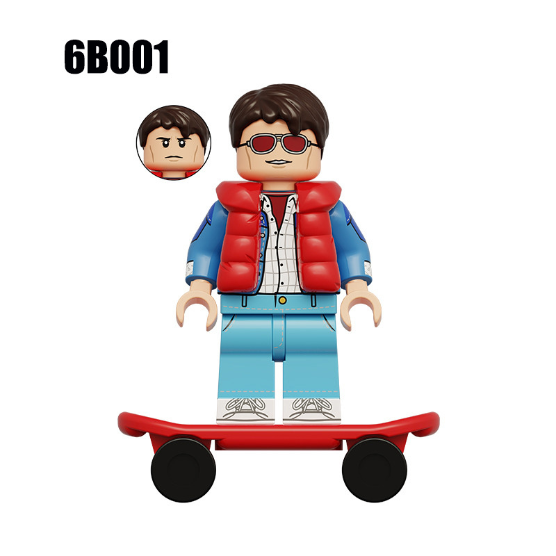 Time Travel Scientist Skateboard Teen Minifigs Dr. Emmett Brown Building Block Marty Cartoon Movie Character Toy Children Gift 6B001 6B002
