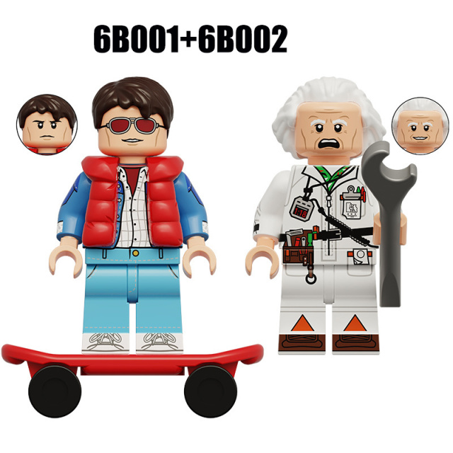Time Travel Scientist Skateboard Teen Minifigs Dr. Emmett Brown Building Block Marty Cartoon Movie Character Toy Children Gift 6B001 6B002