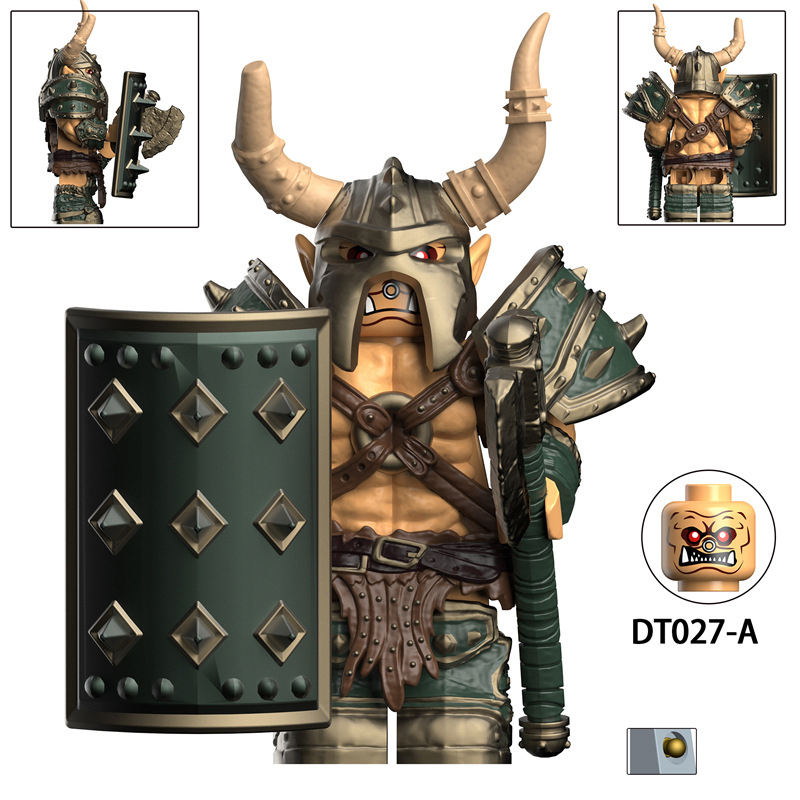 Medieval Orc Warrior Minifigs Building Block Lords of the Rings Barbarian Raider Shield Axe Horned Helmet Collection Toy Gifts D025-A DT026-A DT027-A