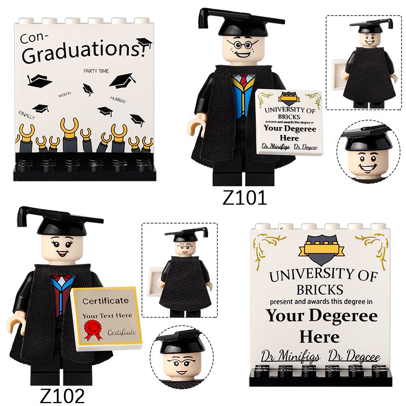 City Series Graduation Ceremony Minifigs Building Blocks Academic Gown Student Doctoral Outfit Bricks Character Toy Gift Z101 z102