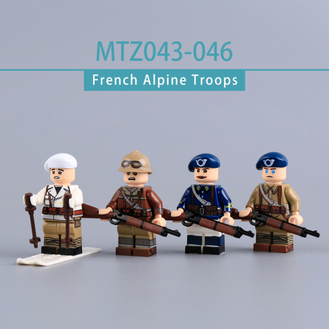 WW2 French Mountain Infantry Minifigs Alpine Troops Building Blocks Ski Scout Winter Soliders Battles of Narvik Military Weapons Toys Gifts MTZ043-046