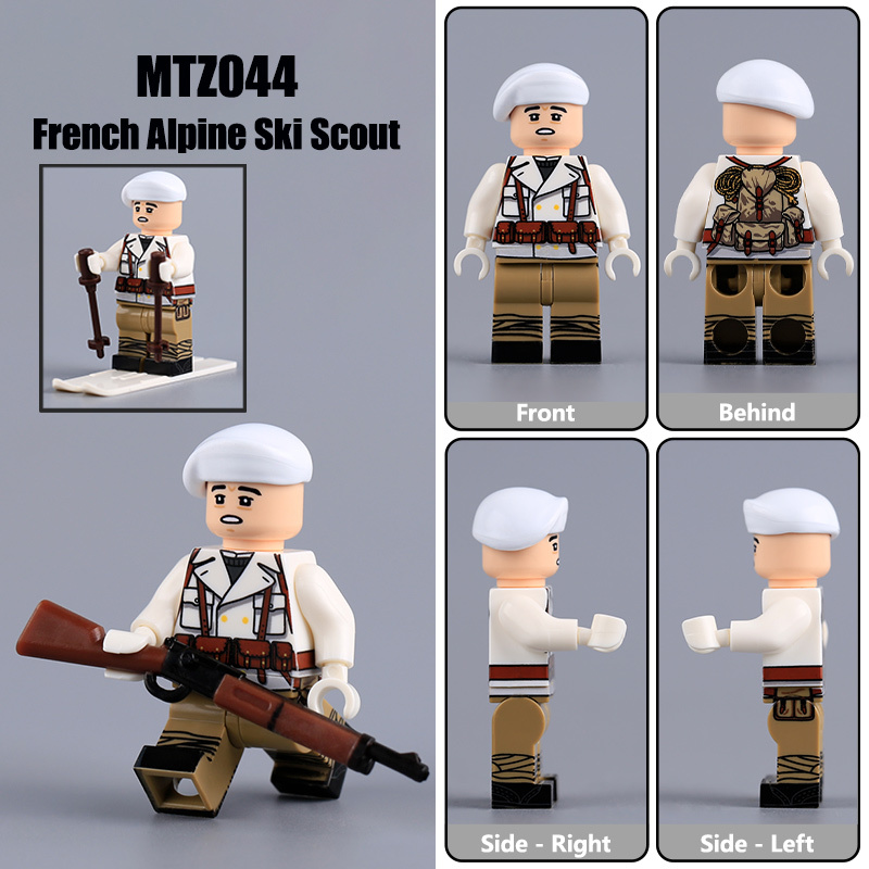 WW2 French Mountain Infantry Minifigs Alpine Troops Building Blocks Ski Scout Winter Soliders Weapons Military Collection Toys Gifts MTZ043-046