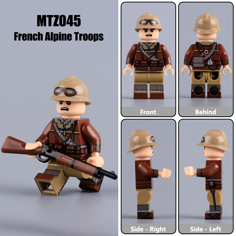 WW2 French Mountain Infantry Minifigs Alpine Troops Building Blocks Ski Scout Winter Soliders Weapons Military Collection Toys Gifts MTZ043-046