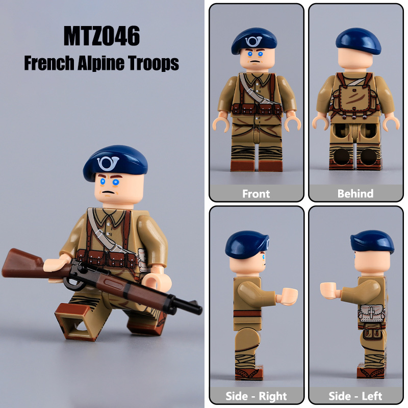 WW2 French Mountain Infantry Minifigs Alpine Troops Building Blocks Ski Scout Winter Soliders Weapons Military Collection Toys Gifts MTZ043-046
