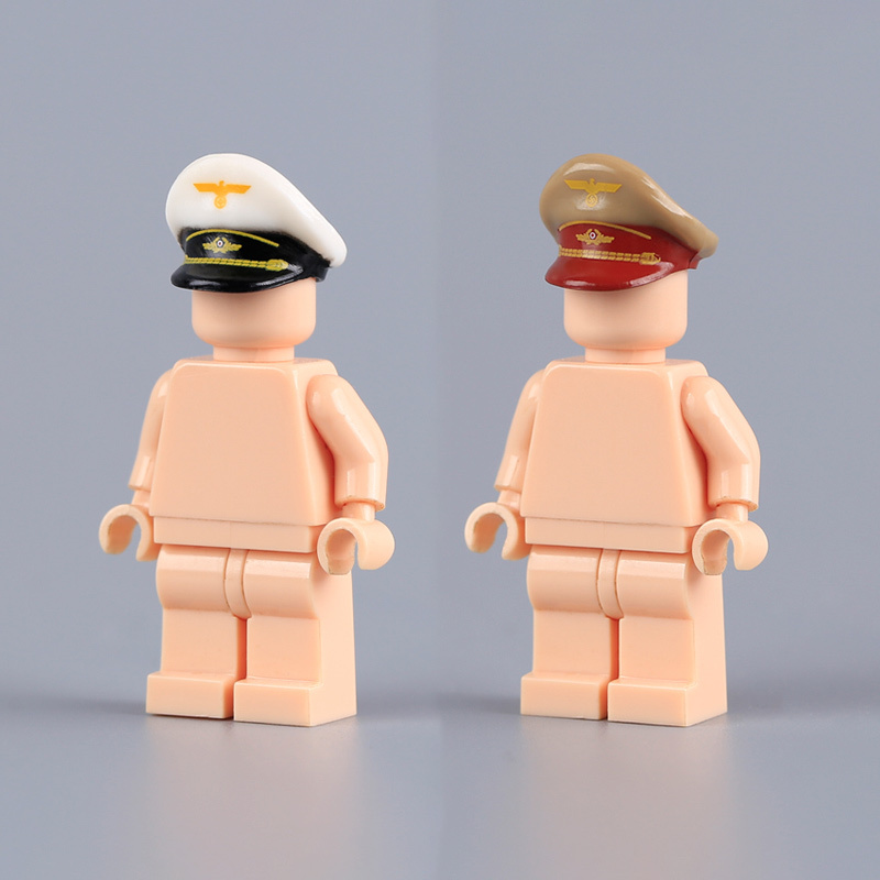 WWII German Military Officer  Large Brim Visor Helmet Building Block Minifigs Accessory Gear Army Uniform Toy Gifts Compatible