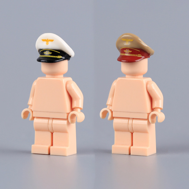 WWII German Military Officer  Large Brim Visor Helmet Building Block Minifigs Accessory Gear Army Uniform Toy Gifts Compatible