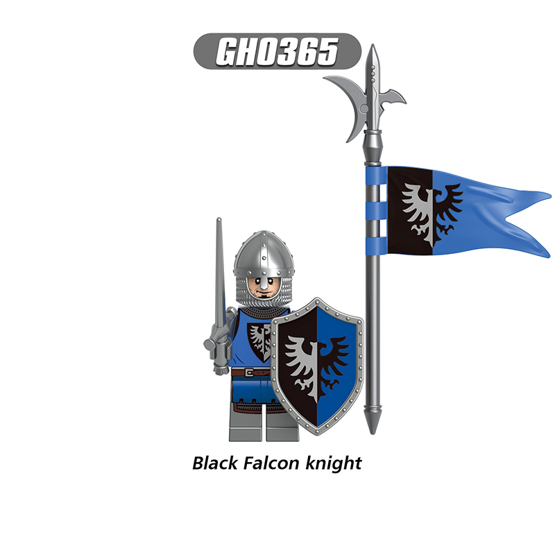 Medieval Raven Knight Building Block Black Falcon Dragon Lion Minifigs Flag Collection Compatible Toy Gift V1007