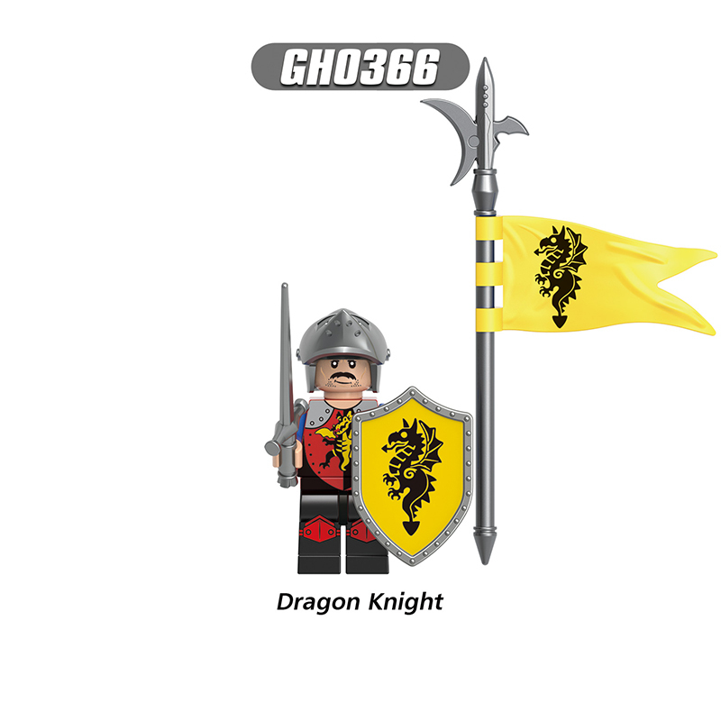 Medieval Raven Knight Building Block Black Falcon Dragon Lion Minifigs Flag Collection Compatible Toy Gift V1007