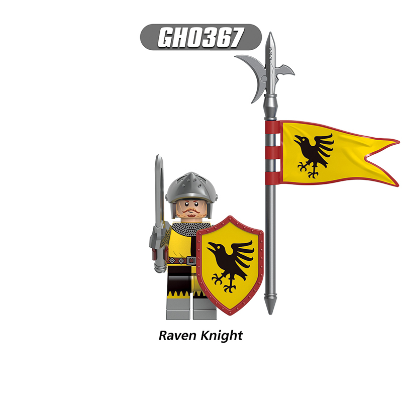Medieval Raven Knight Building Block Black Falcon Dragon Lion Minifigs Flag Collection Compatible Toy Gift V1007