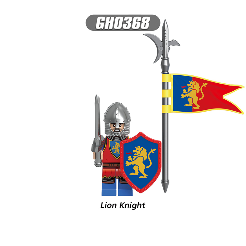 Medieval Raven Knight Building Block Black Falcon Dragon Lion Minifigs Flag Collection Compatible Toy Gift V1007
