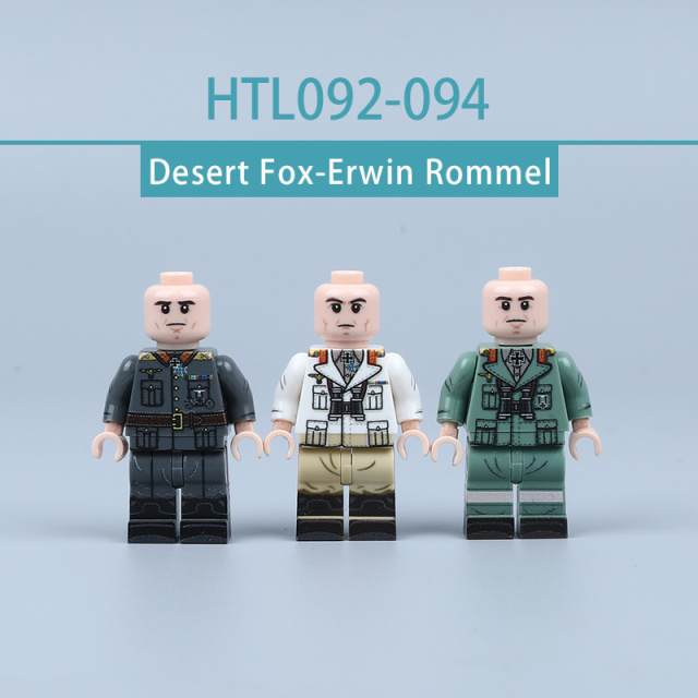 WW2 German Solider Desert Fox Commander Minifigures Building Block Military Officer UV Printed Afrika Korps Marshal Toy Gifts HTL092-094
