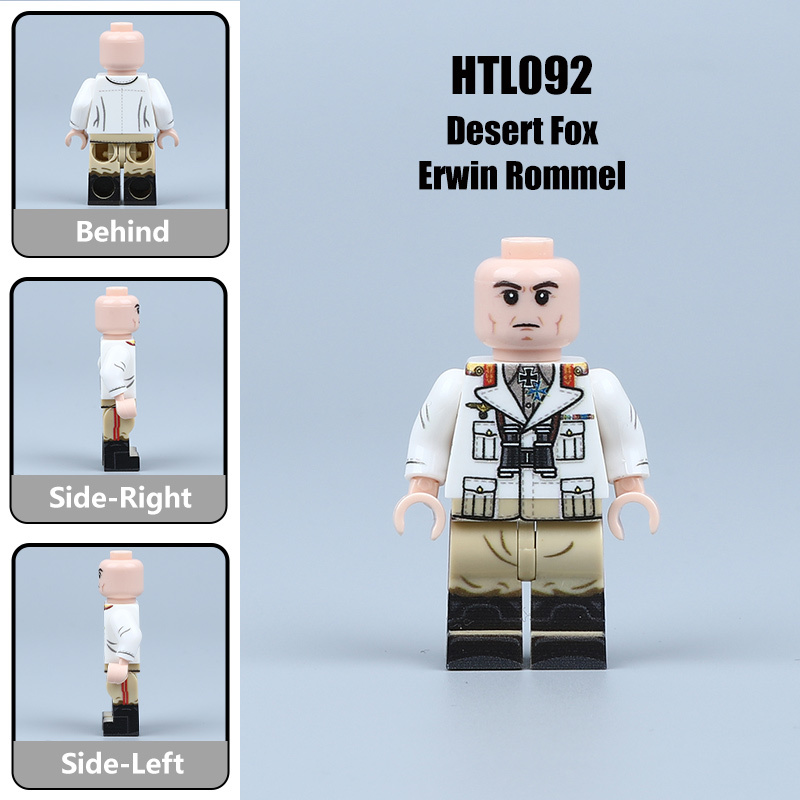 WW2 German Solider Desert Fox Commander Minifigures Building Block Military Officer UV Printed Afrika Korps Marshal Toy Gifts HTL092-094